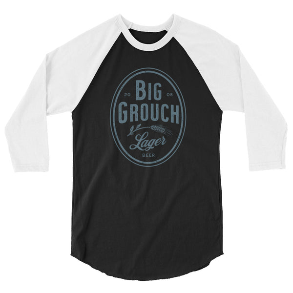 Big Grouch Lager 3/4 sleeve raglan funny shirt white with black