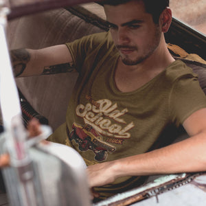 Man wearing vintage retro Old School Truck t-shirt from Shirty Store