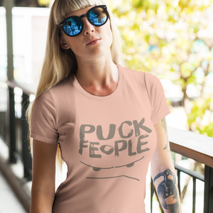 Woman wearing sarcastic t-shirt Puck Feople from Shirty Store