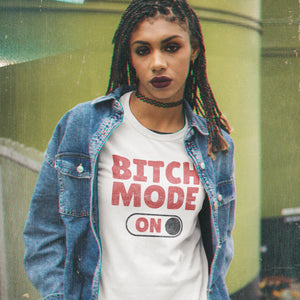 Young woman wearing a funny sarcastic vintage grunge Bitch Mode t-shirt from Shirty Store