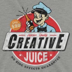 Funny retro design t-shirt Creative Juice grey close up from Shirty Store