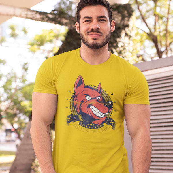 Close up of man wearing funny sarcastic Wolf Red Riding Hood Eater t-shirt from Shirty Store