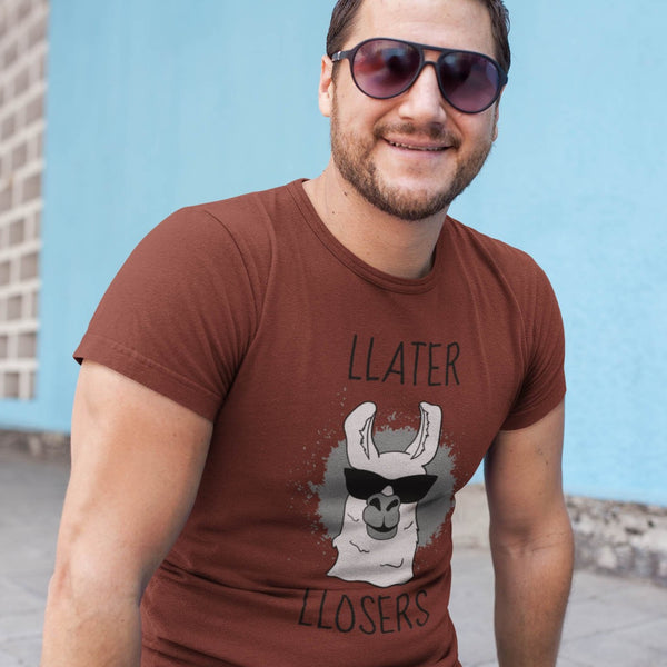 Man wearing funny sarcastic later losers t-shirt from Shirty Store