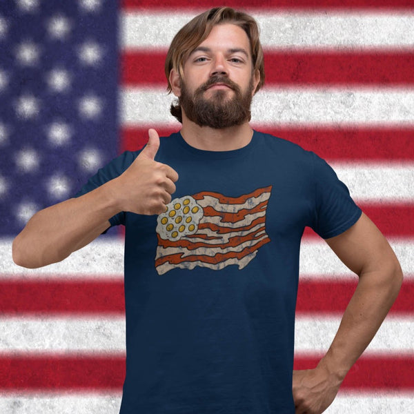 American wearing a proud to be a-bacon t-shirt from Shirty Store