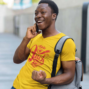 Guy wearing sarcastic fuck yeah t-shirt from Shirty Store