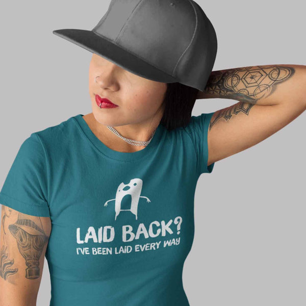 Sexy woman wearing Sarcastic laid back t-shirt from Shirty Store
