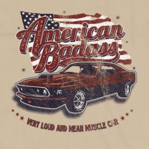 Close up of sarcastic American Badass t-shirt from Shirty Store
