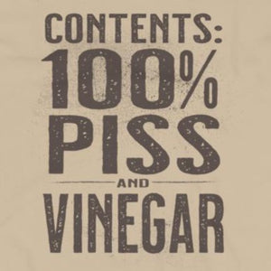 Close up of sarcastic t-shirt piss and vinegar from Shirty Store