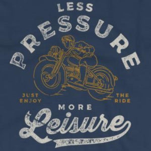 Close up of Stylish retro Less Pressure More Leisure t-shirt from Shirty Store