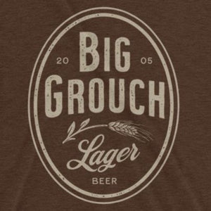 Close up of funny Big Grouch Lager t-shirt from Shirty Store