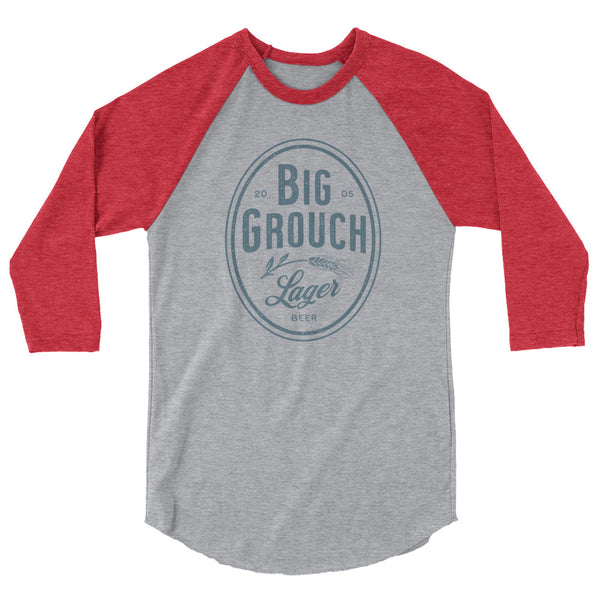 Big Grouch Lager 3/4 sleeve raglan funny shirt red and grey