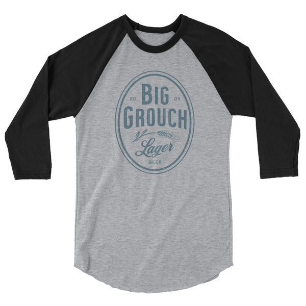 Big Grouch Lager 3/4 sleeve raglan funny shirt black and grey