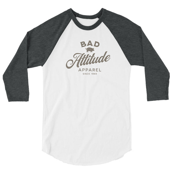 Bad Attitude 3/4 sleeve raglan funny shirt grey and white