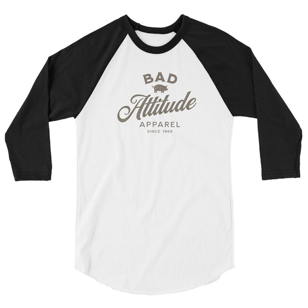 Bad Attitude 3/4 sleeve raglan funny shirt black and white