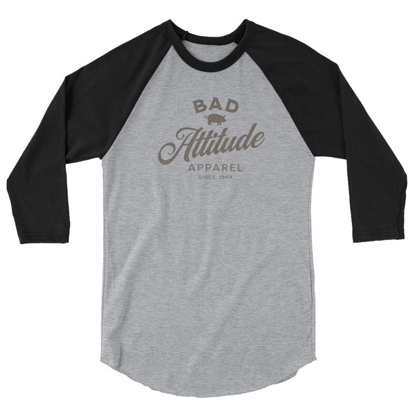 Bad Attitude 3/4 sleeve raglan funny shirt heather grey and black