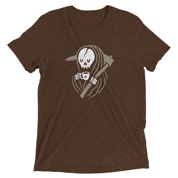 Brown Funny Grim Reaper and Coffee t-shirt from Shirty Store