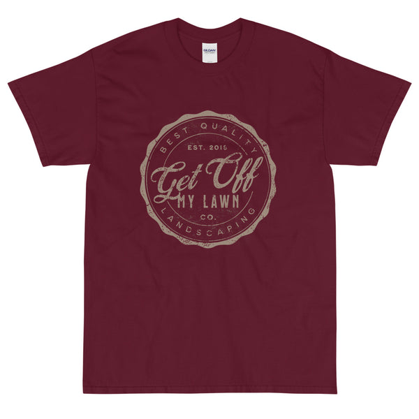 Maroon sarcastic Get Off My Lawn t-shirt from Shirty Store