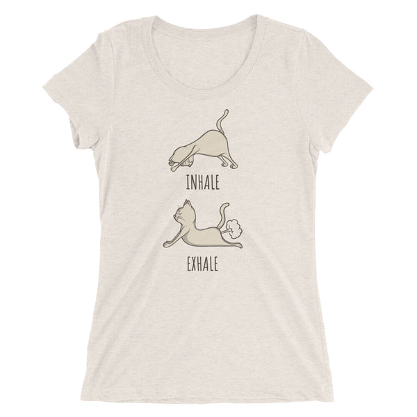 White Funny Yoga cat inhale exhale t-shirt from Shirty Store