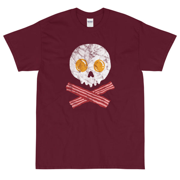 Maroon funny breakfast pirate skull crossbones t-shirt from Shirty Store