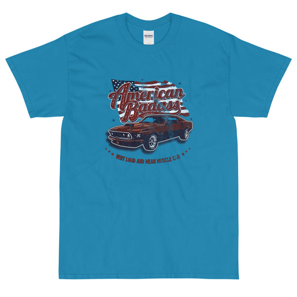 Blue sarcastic American Badass t-shirt from Shirty Store