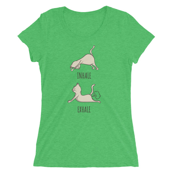 Green Funny Yoga cat inhale exhale t-shirt from Shirty Store