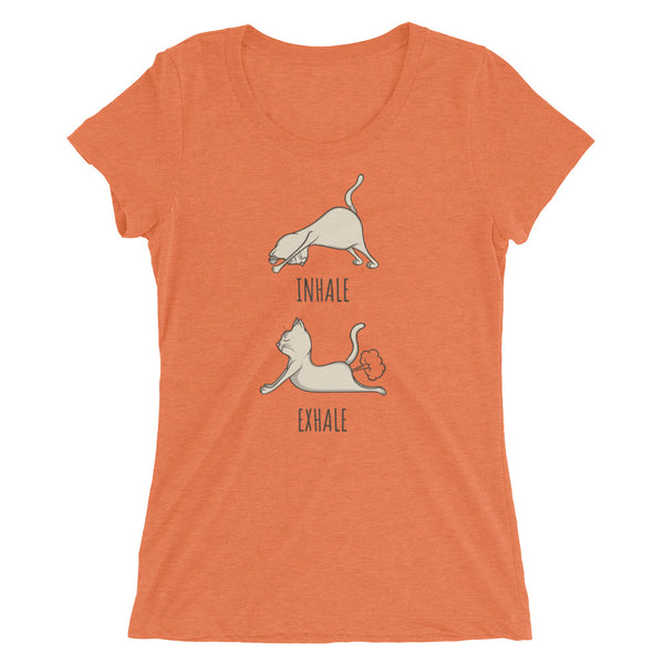Orange Funny Yoga cat inhale exhale t-shirt from Shirty Store