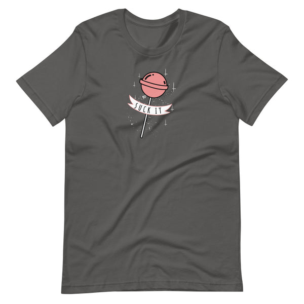 Grey funny sarcastic Suck It t-shirt from Shirty Store