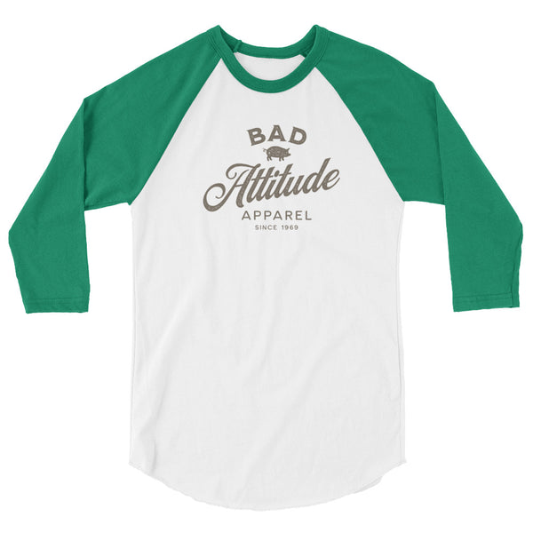 Bad Attitude 3/4 sleeve raglan funny shirt green and white