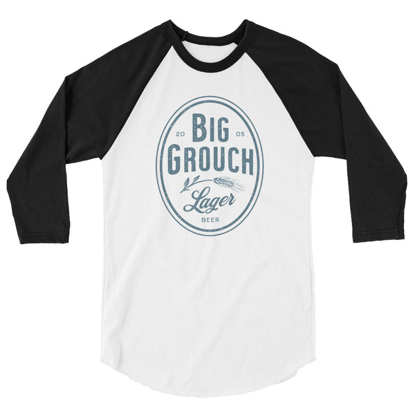 Big Grouch Lager 3/4 sleeve raglan funny shirt black and white