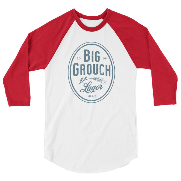 Big Grouch Lager 3/4 sleeve raglan funny shirt red and white