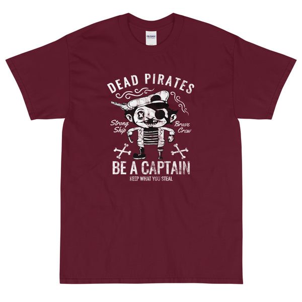 Maroon funny Dead Pirates t-shirt from Shirty Store