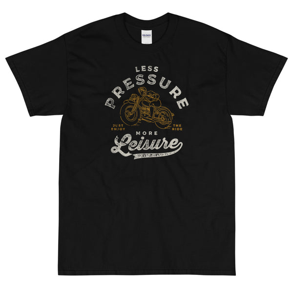 Black Stylish retro Less Pressure More Leisure t-shirt from Shirty Store