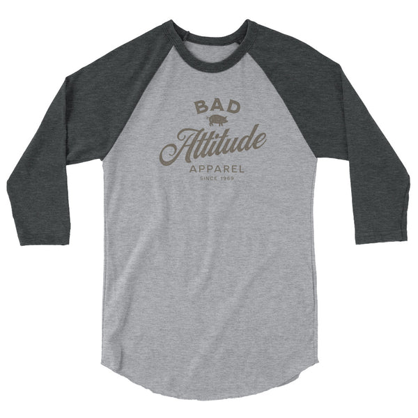 Bad Attitude 3/4 sleeve raglan funny shirt heather grey and black