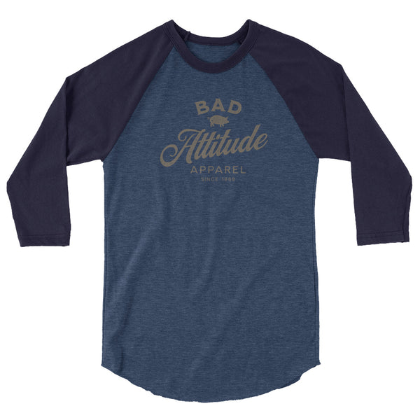 Bad Attitude 3/4 sleeve raglan funny shirt denim and navy
