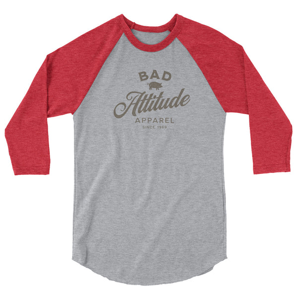 Bad Attitude 3/4 sleeve raglan funny shirt red and grey