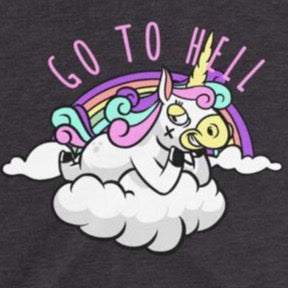 Close up of sarcastic Go To Hell t-shirt from Shirty Store
