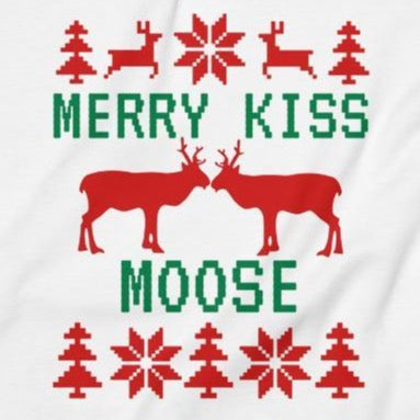 Merry Kiss Moose sweatshirt close up